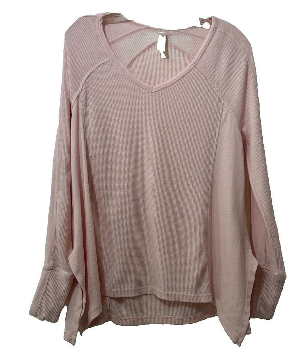 Green Tea Giddy Light Pink Waffle Knit Top Thermal Shirt Size Small Relaxed